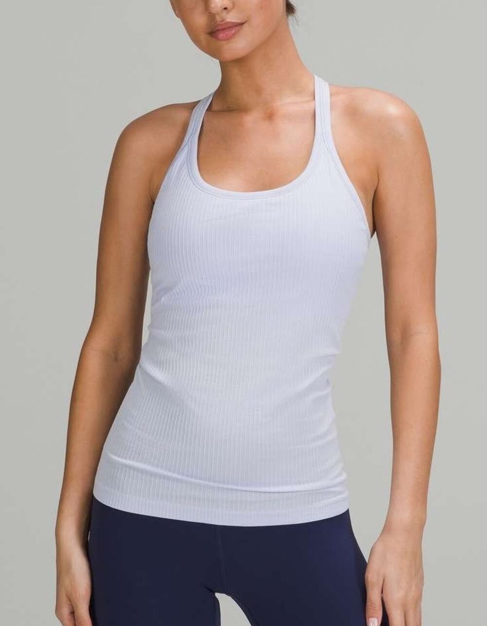 Lululemon Ebb To Street Ribbed Tank Top Size 6 Light Blue Racerback Shelf Braf